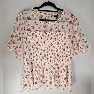 NWOT Sheer Floral Mesh Neckline Blouse Top Torrid Size 3